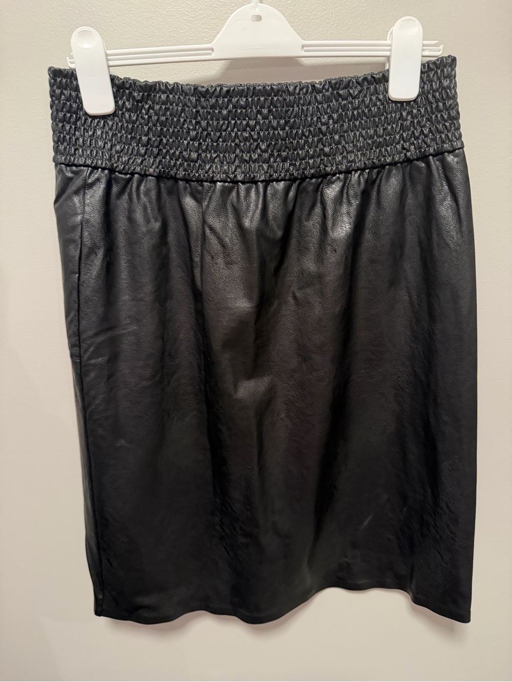 Black Faux Leather Smocked Waist Skirt